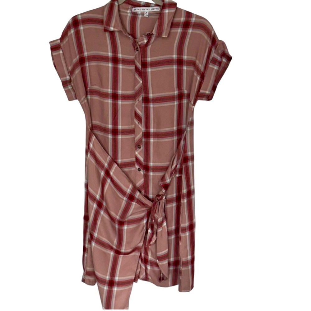 Plaid Asymmetrical Tie Shirt Dress - Hyfve (M)